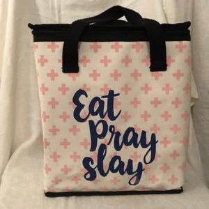 Cute insulated canvas cooler bag—Eat, Pray, Slay
